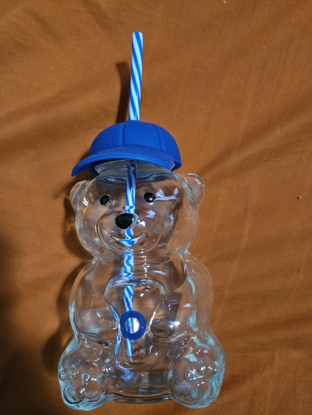 Clear Bear-Shaped Drink Cup with Blue Straw and Cap - Home Party Supplies